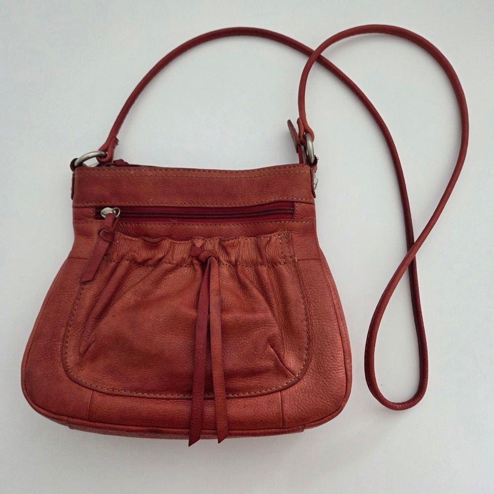 Vintage Fossil Crossbody Bag Red Pebbled Leather Boho Drawstring Small Womens OS